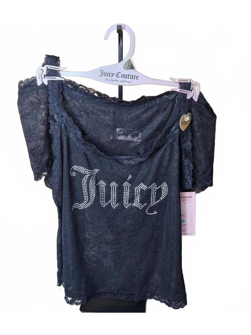 Juicy Couture Lace Cami & Shorts Set Rhinestone Logo Black Size Large NWT E/37